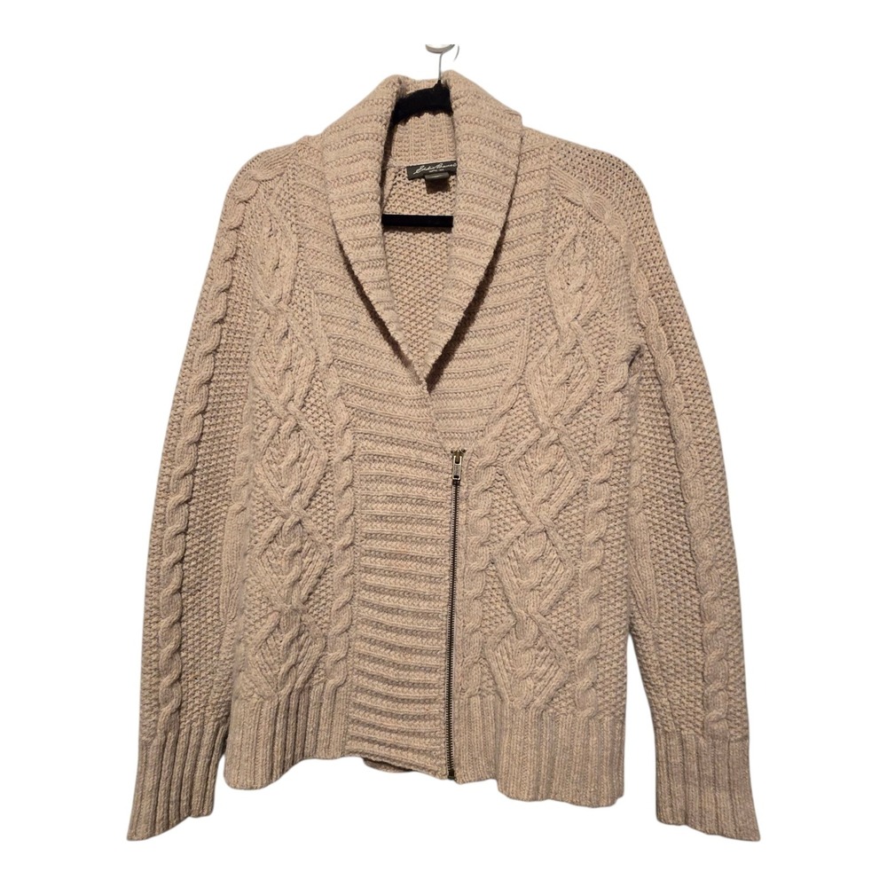 Vintage Y2K Eddie Bauer Cable Knit Zip Cardigan Sweater Womens MED Fisherman